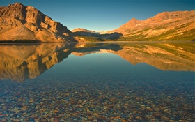 Lago, água clara, montanha, sol, crepúsculo HD Papéis de Parede