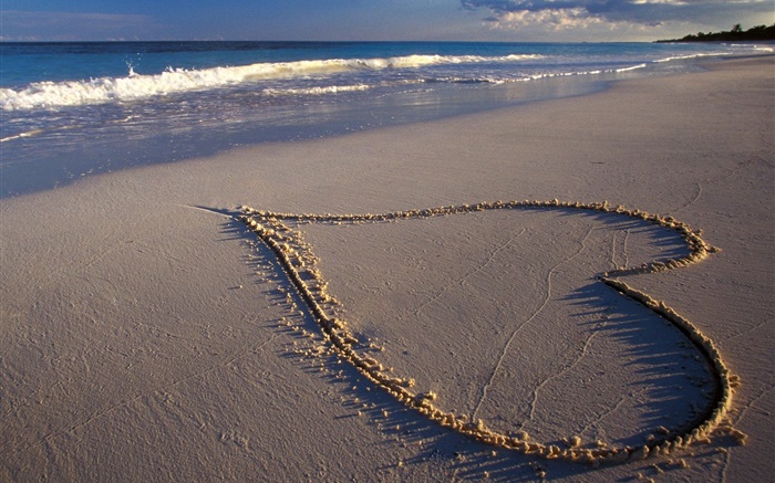 Amor corações, praia, mar Papéis de Parede, imagem