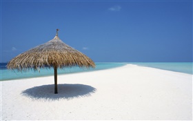 Maldivas, praia, mar, toldo HD Papéis de Parede