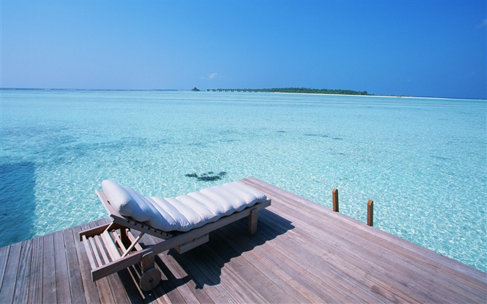 Maldivas, doca, cadeira, mar Papéis de Parede, imagem