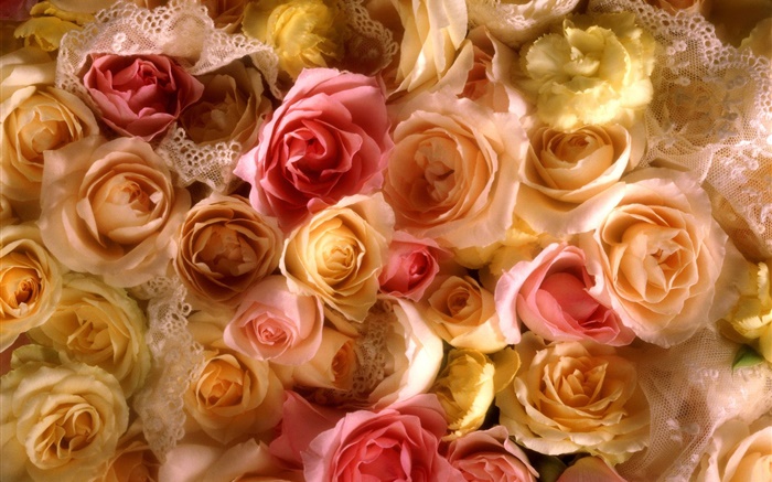 Muitas flores cor de rosa, amarelo e rosa Papéis de Parede, imagem