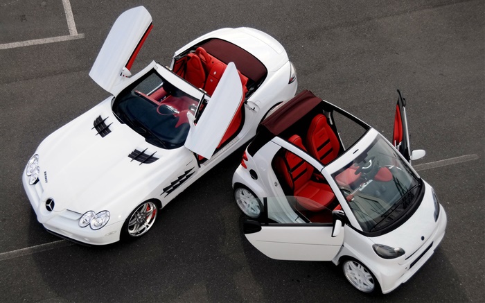 carros brancos Mercedes-Benz, normais e pequenas Papéis de Parede, imagem