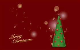 Feliz Natal, árvore verde, fundo vermelho, vetor HD Papéis de Parede
