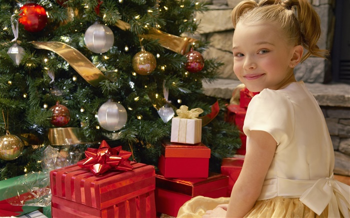 Feliz Natal, sorriso menina da criança, presentes Papéis de Parede, imagem