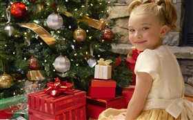 Feliz Natal, sorriso menina da criança, presentes HD Papéis de Parede