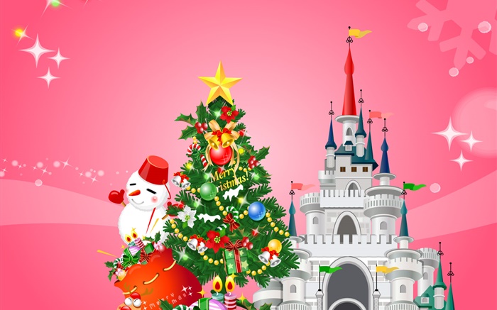 Feliz Natal, projeto do vetor, árvore, boneco de neve, presentes, castelo Papéis de Parede, imagem
