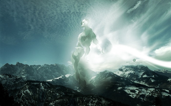 Monstro, montanhas, neve, design criativo Papéis de Parede, imagem