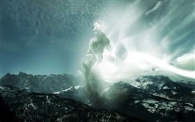 Monstro, montanhas, neve, design criativo HD Papéis de Parede