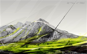 Montanha, de cor verde, imagens criativas HD Papéis de Parede
