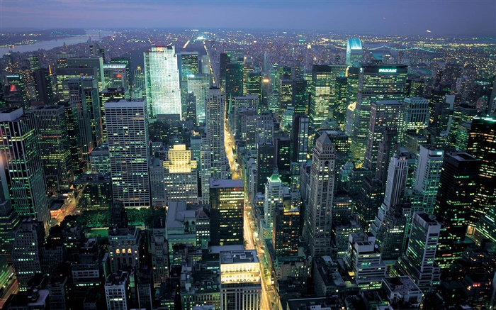 Nova Iorque, EUA, vista da cidade, noite, luzes, arranha-céus Papéis de Parede, imagem