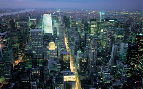 Nova Iorque, EUA, vista da cidade, noite, luzes, arranha-céus