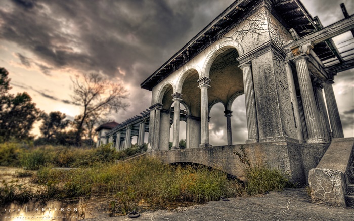 Palace ruínas, crepúsculo, nuvens, estilo HDR Papéis de Parede, imagem