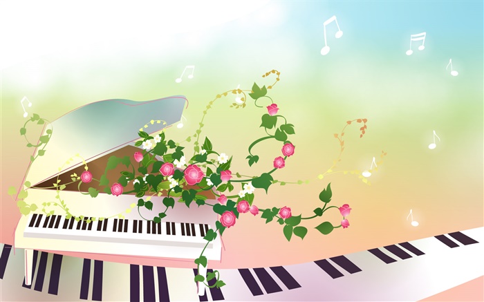 Piano, flores,, design criativo vector Papéis de Parede, imagem