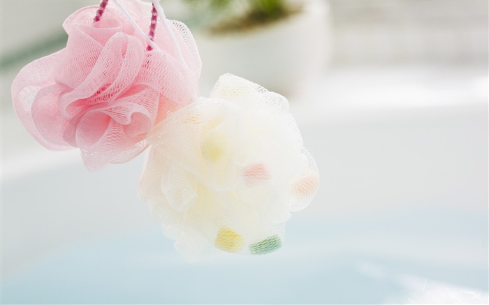 Rosa e branco esfera do banho close-up Papéis de Parede, imagem