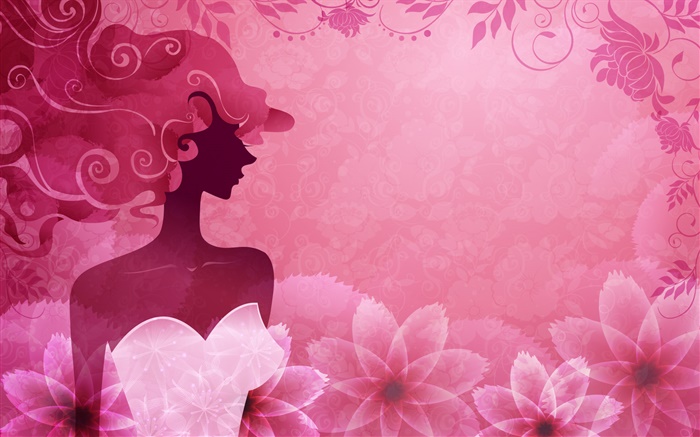 fundo rosa, vetor da menina da forma, flores, design Papéis de Parede, imagem