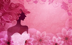 fundo rosa, vetor da menina da forma, flores, design HD Papéis de Parede