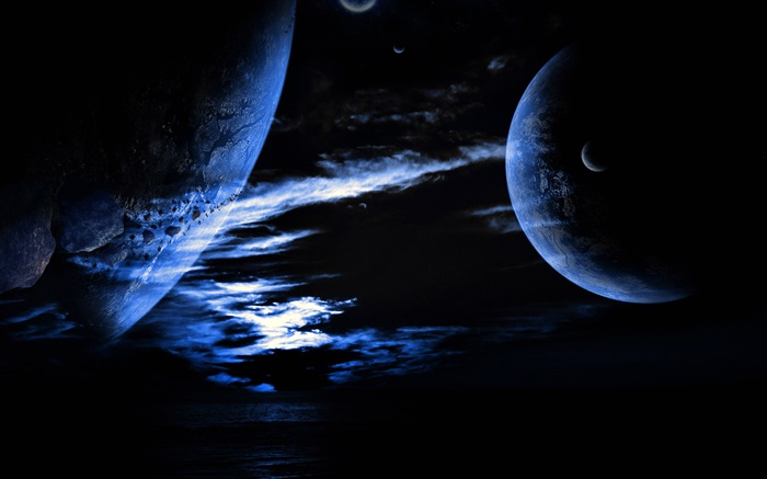 Planetas nas nuvens, escuro Papéis de Parede, imagem