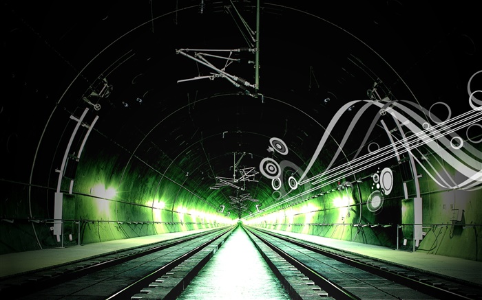 Estrada de ferro, canal, luz verde, design criativo Papéis de Parede, imagem