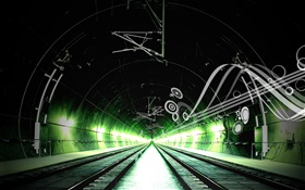Estrada de ferro, canal, luz verde, design criativo