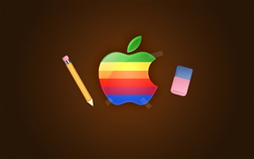 logotipo do arco-íris da Apple, lápis, borracha