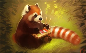 comer panda vermelho alimento, sushi, urso, pintura criativa HD Papéis de Parede