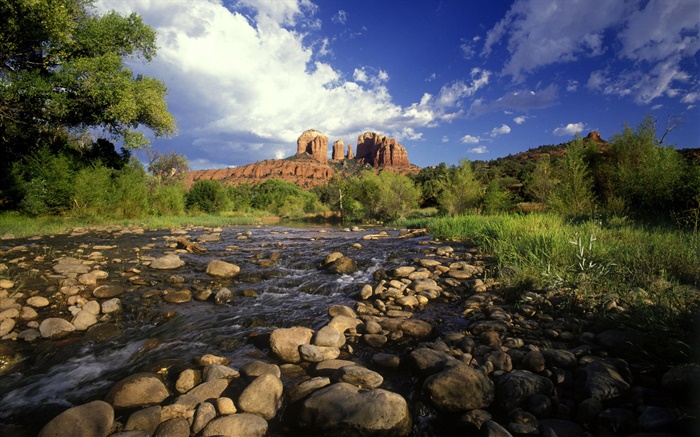 vermelha do cruzamento da rocha, pedras, rio, grama, Sedona, Arizona, EUA Papéis de Parede, imagem