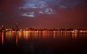 Rio, reflexão da água, cidade, luzes, noite