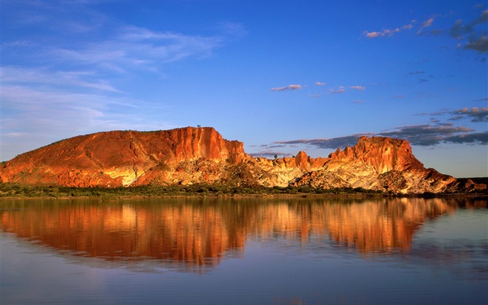 montanhas rochosas, lago, reflexão da água, Austrália Papéis de Parede, imagem