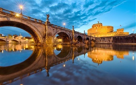 Roma, Itália, Vaticano, ponte, rio, à noite