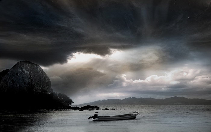 Mar, barco, nuvens Papéis de Parede, imagem