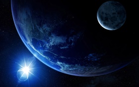 Ver a Terra do espaço, lua, sol, luz HD Papéis de Parede