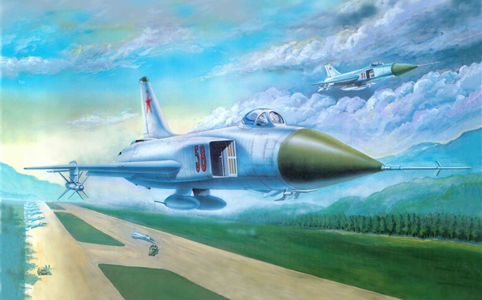 Su-15 lutador, decolagem, o desenho da arte Papéis de Parede, imagem
