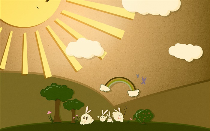 Sun, coelho, arco íris, projeto da arte Papéis de Parede, imagem