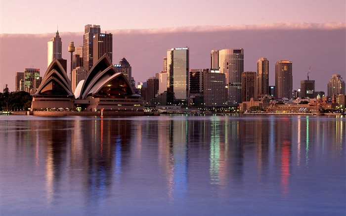 Sydney, cidade, crepúsculo, edifícios, Austrália Papéis de Parede, imagem