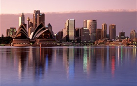 Sydney, cidade, crepúsculo, edifícios, Austrália