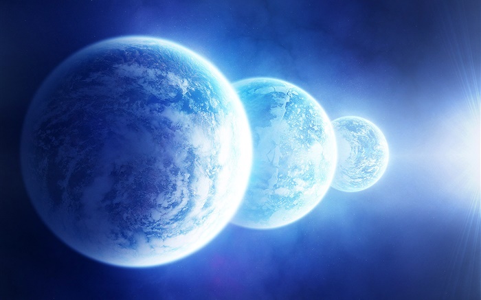 Três planetas azuis Papéis de Parede, imagem