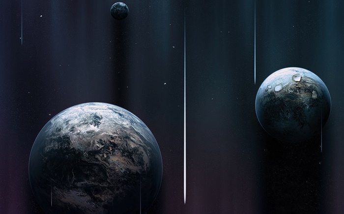 Três planetas, espaço, cometa Papéis de Parede, imagem