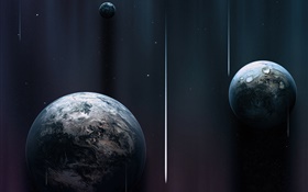 Três planetas, espaço, cometa HD Papéis de Parede