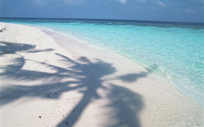 Sombra, Maldivas, praia, mar, ondas Papéis de Parede, imagem