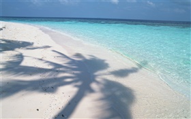 Sombra, Maldivas, praia, mar, ondas HD Papéis de Parede