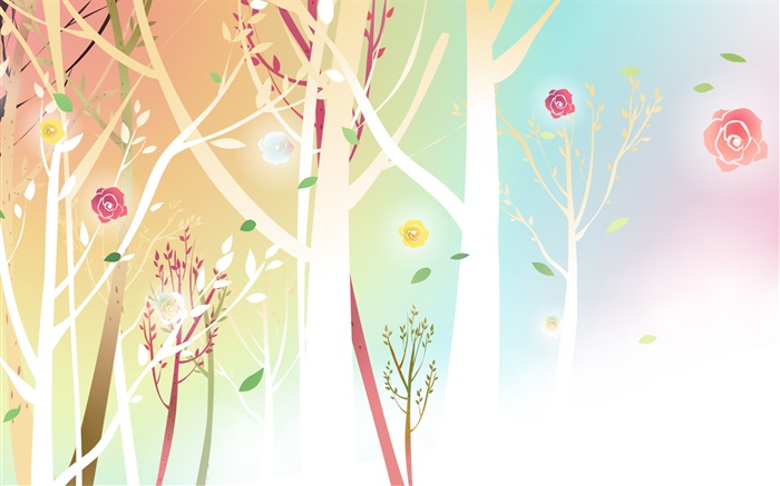 Árvores, flores, mola, projeto do vetor Papéis de Parede, imagem