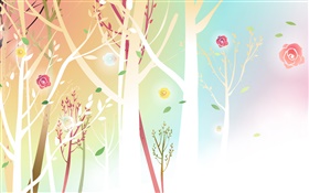 Árvores, flores, mola, projeto do vetor HD Papéis de Parede