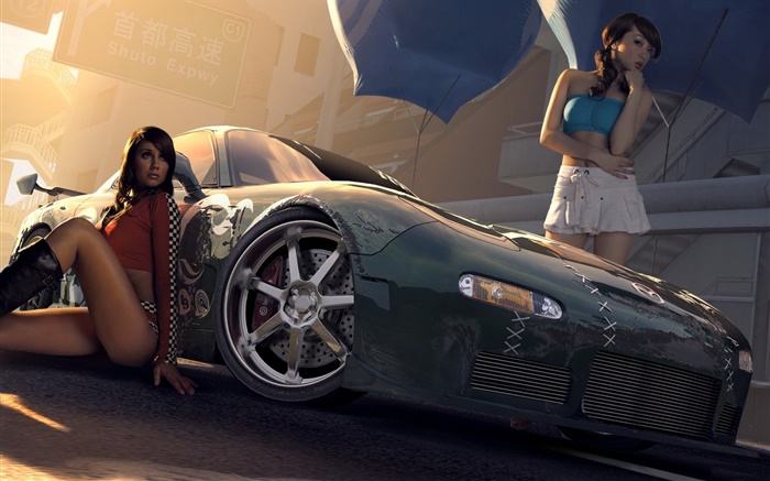 Duas meninas com carro Mazda Papéis de Parede, imagem