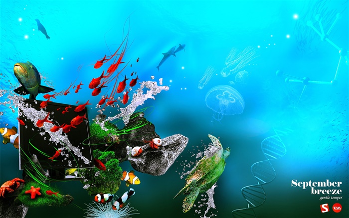 , Mar, peixes, monitor, DNA, design criativo Underwater Papéis de Parede, imagem