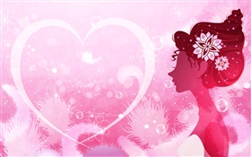Vector design da menina, estilo de rosa, coração do amor