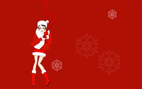 Vector imagens, menina Natal, vestido vermelho, floco de neve HD Papéis de Parede