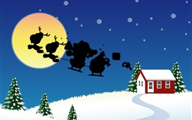 Vector imagens, temático de Natal, casa, neve, lua HD Papéis de Parede