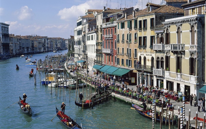 Veneza, Itália, canais, casas, barcos Papéis de Parede, imagem