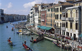 Veneza, Itália, canais, casas, barcos HD Papéis de Parede