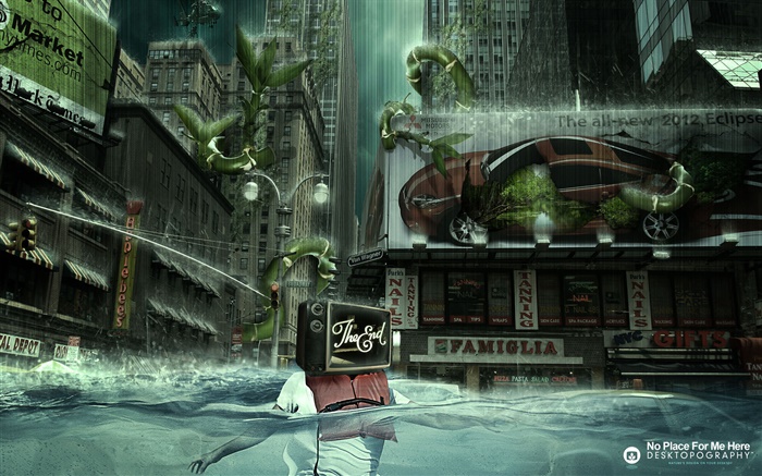 Água, cidade, chuva, design criativo, fim do mundo Papéis de Parede, imagem